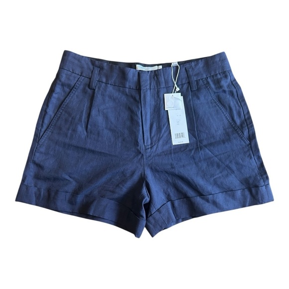 Vince High Waisted Slouchy Navy Rolled Cuff Pleated Linen Blend Shorts Size 8 - Picture 3 of 9